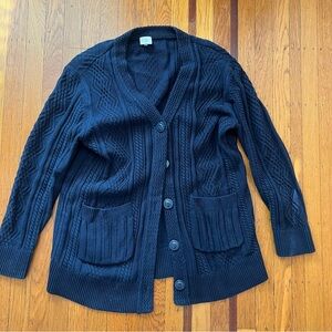 CAbi cable knit blue cardigan L Large navy EUC sweater
